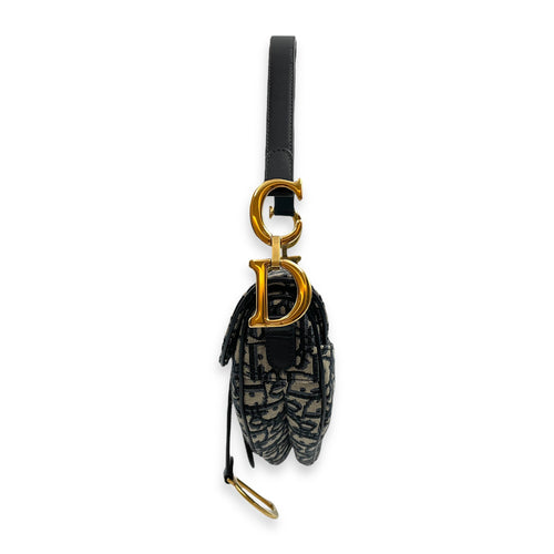 Oblique Saddle Blue Top Handle Bag in Canvas, Gold hardware