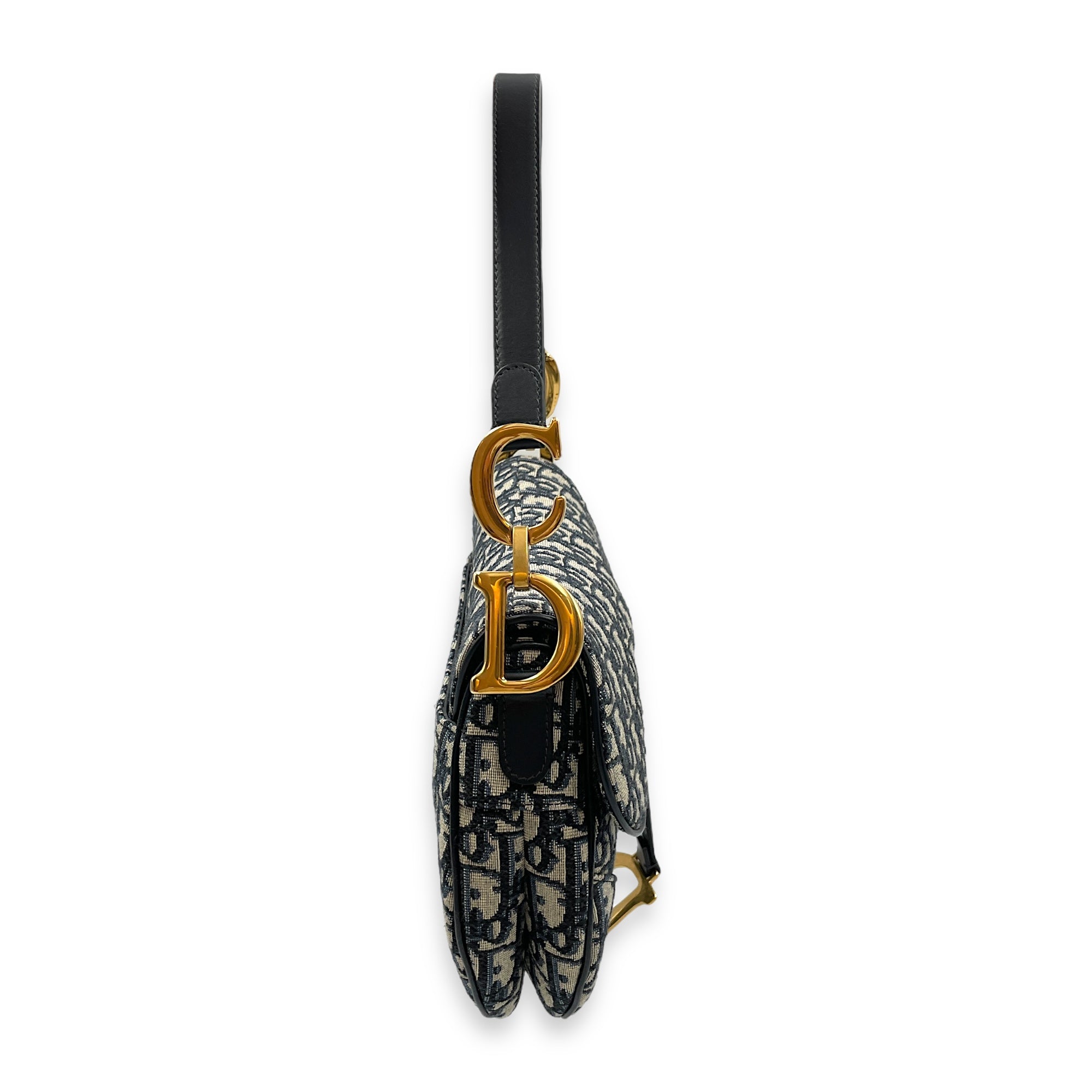 Oblique Saddle Blue Top Handle Bag in Canvas, Gold hardware