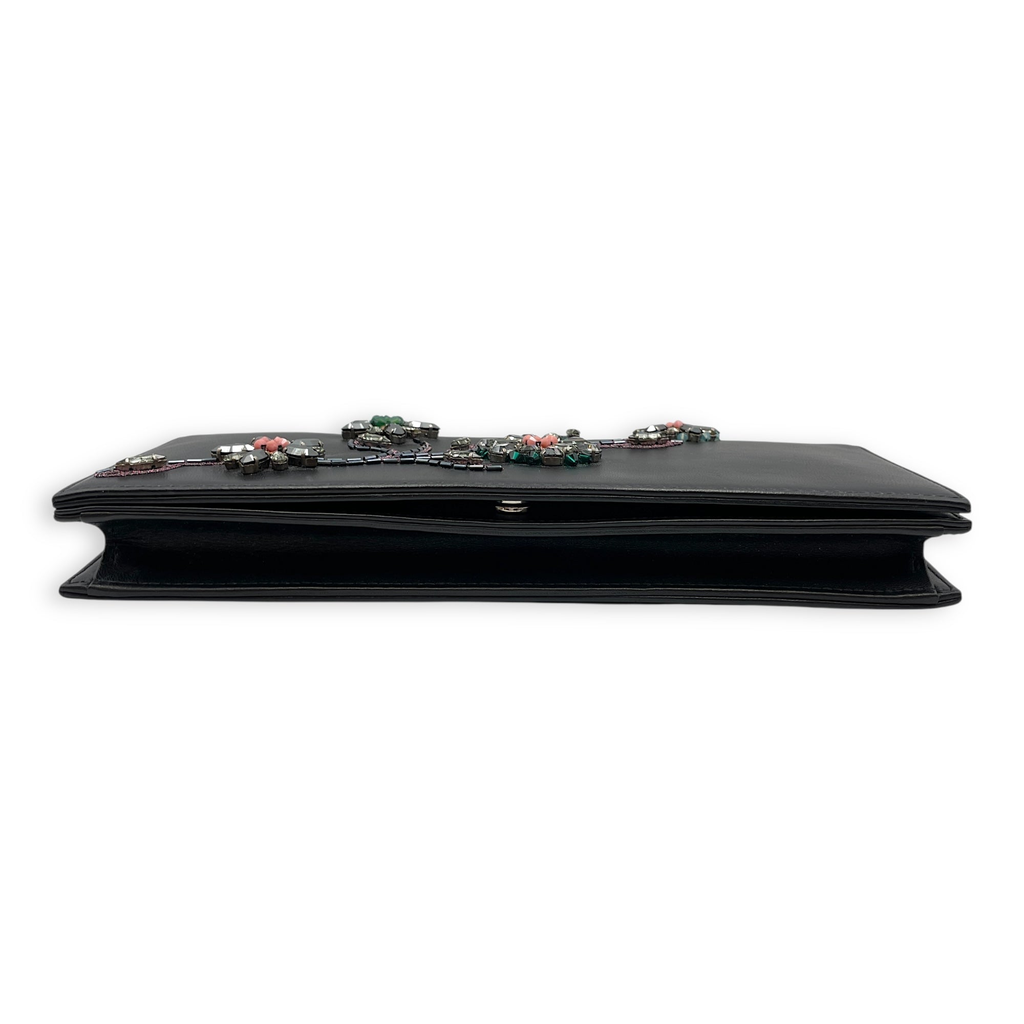 Jayne Vif Black Clutch in Calfskin, Silver hardware