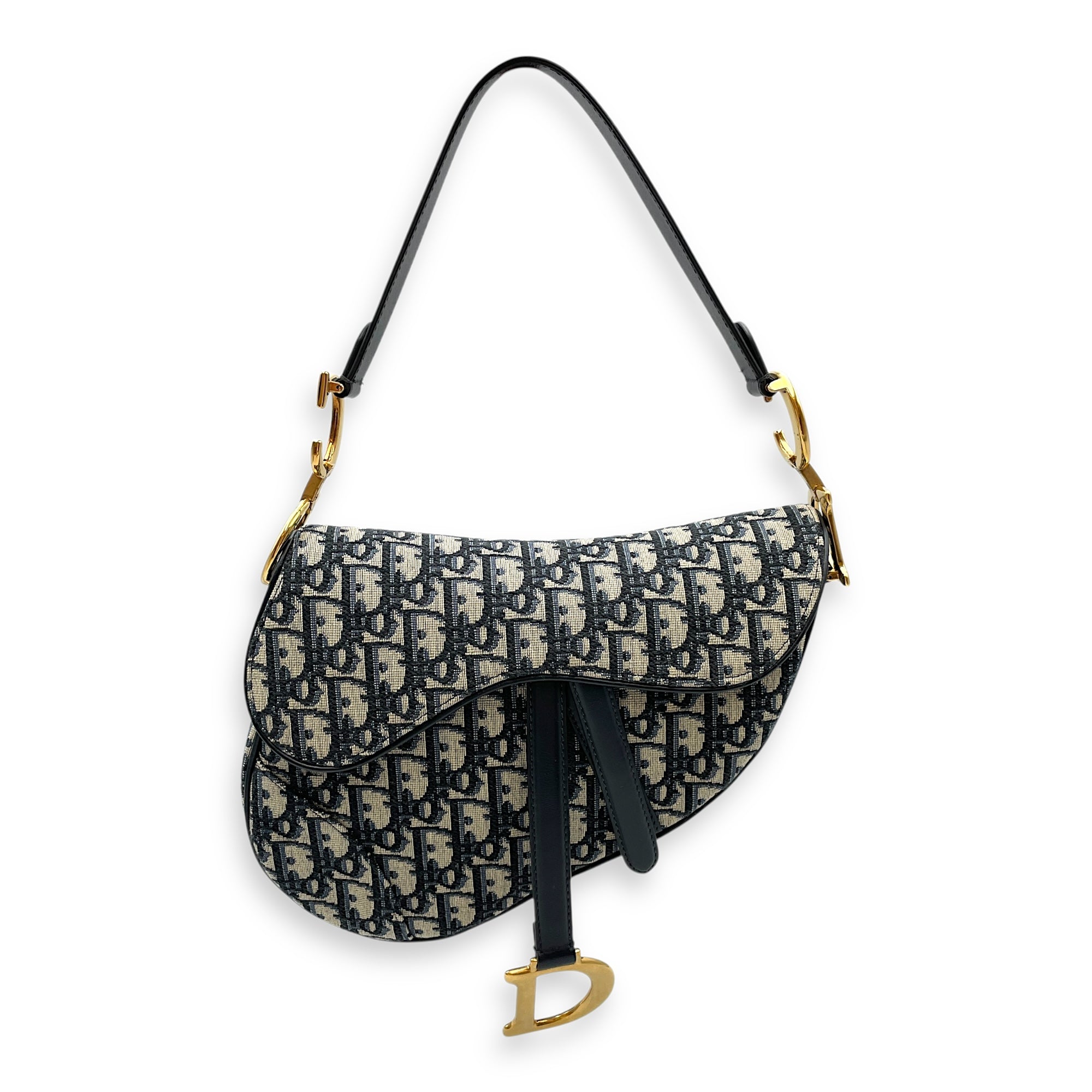 Oblique Saddle Blue Top Handle Bag in Canvas, Gold hardware