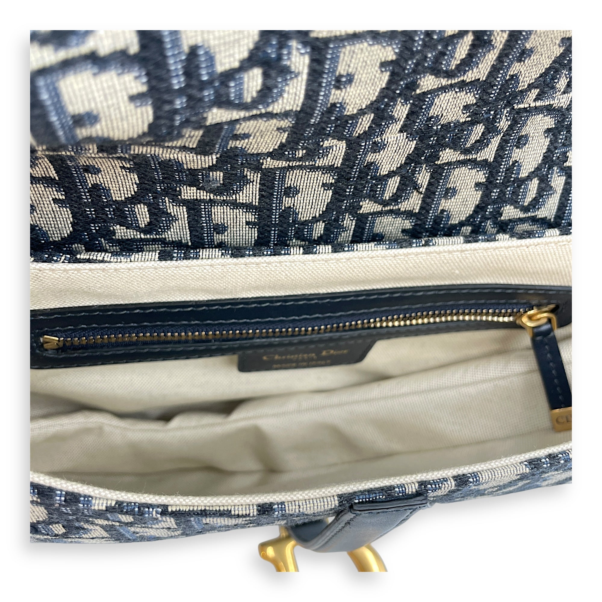 Oblique Saddle Blue Top Handle Bag in Canvas, Gold hardware