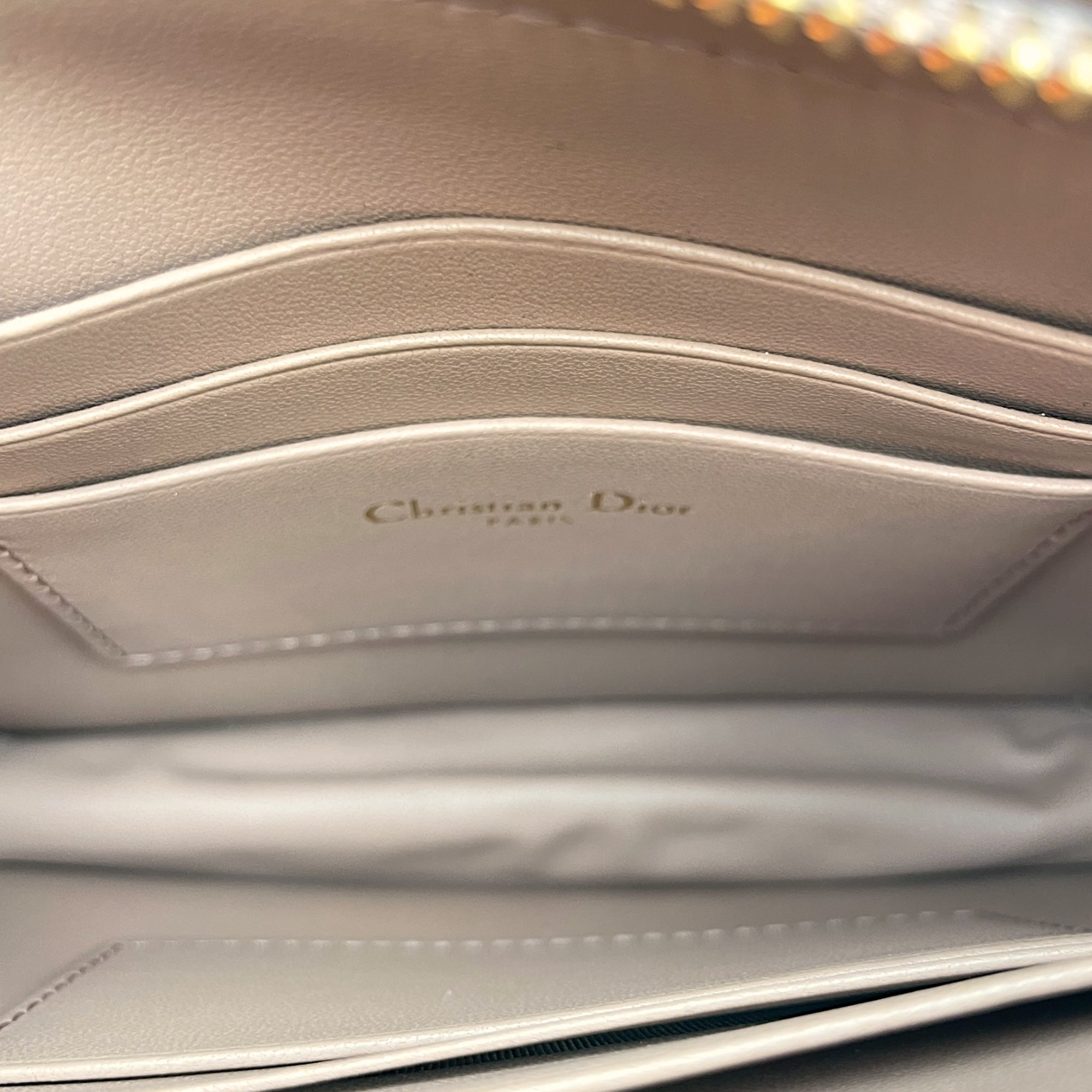 Cannage Caro Zip Pouch Beige Chain Bag in Lambskin, Gold hardware