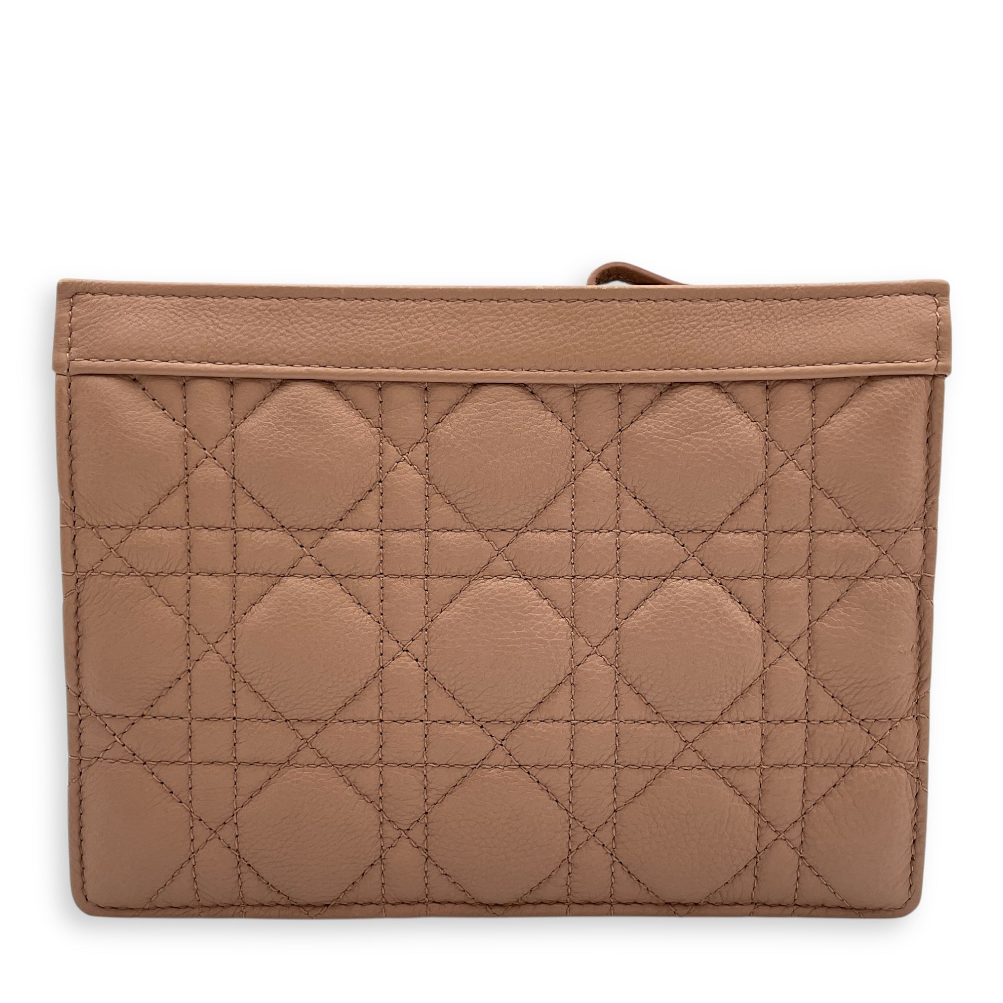 Cannage Caro Zip Pouch Beige Chain Bag in Lambskin, Gold hardware