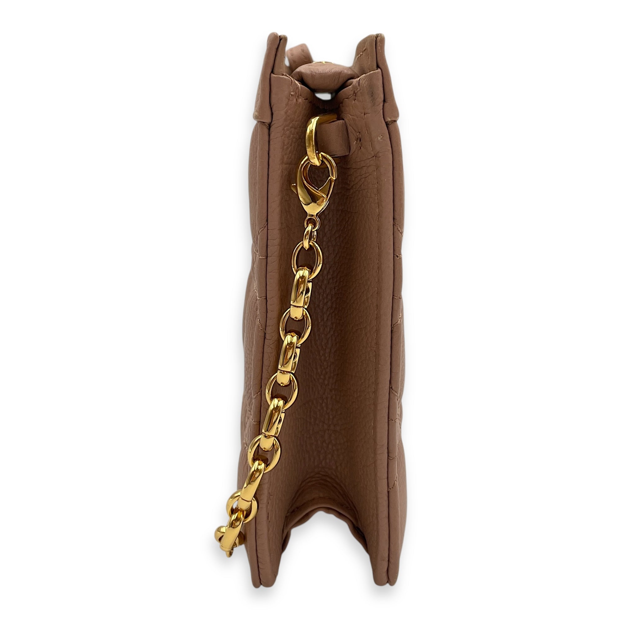 Cannage Caro Zip Pouch Beige Chain Bag in Lambskin, Gold hardware