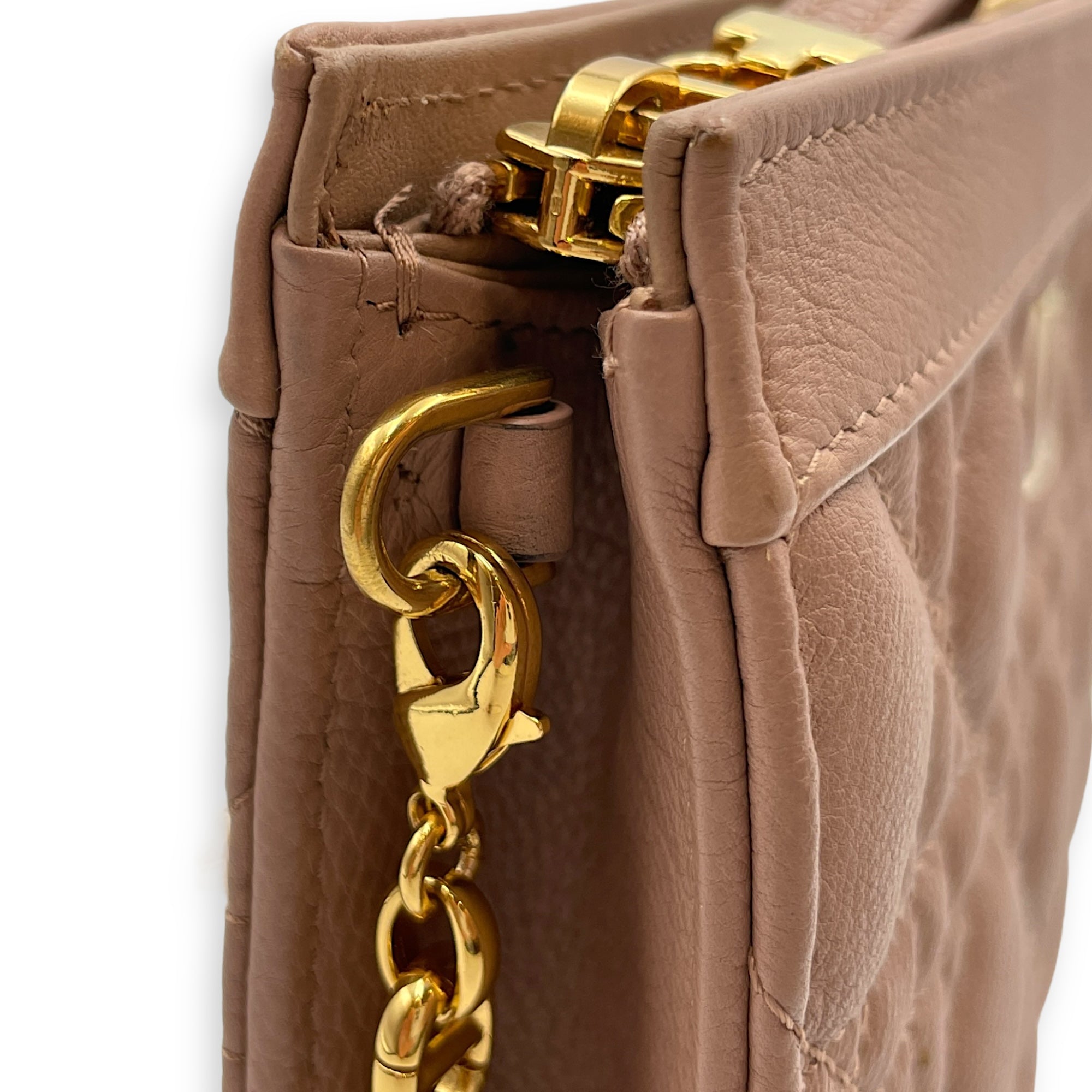 Cannage Caro Zip Pouch Beige Chain Bag in Lambskin, Gold hardware