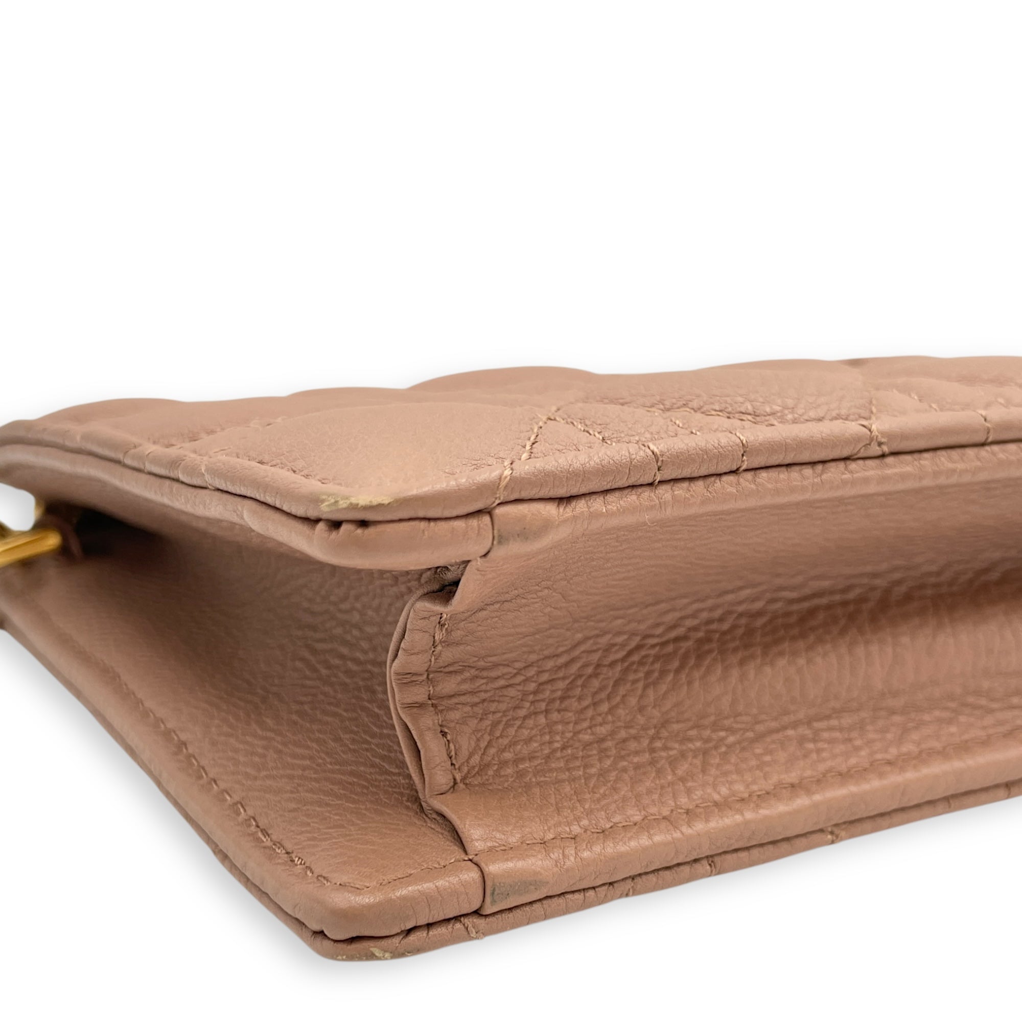 Cannage Caro Zip Pouch Beige Chain Bag in Lambskin, Gold hardware