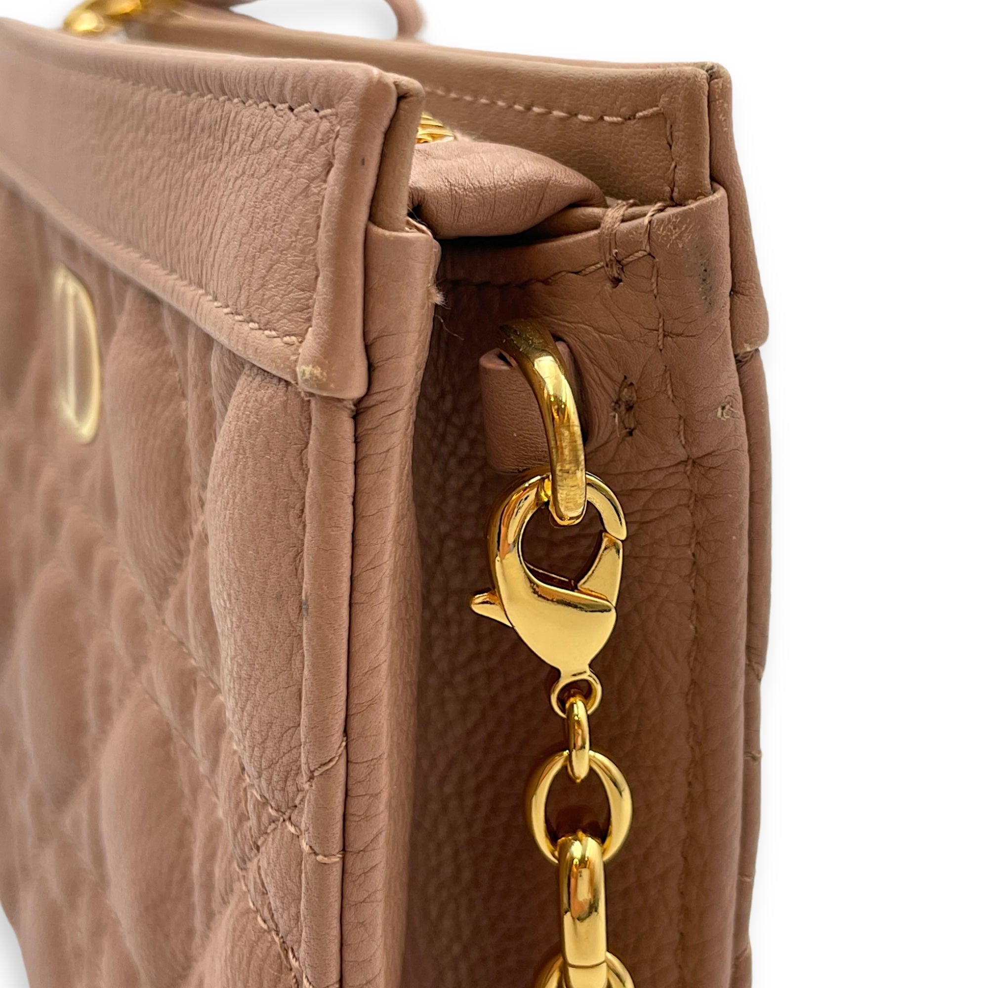 Cannage Caro Zip Pouch Beige Chain Bag in Lambskin, Gold hardware