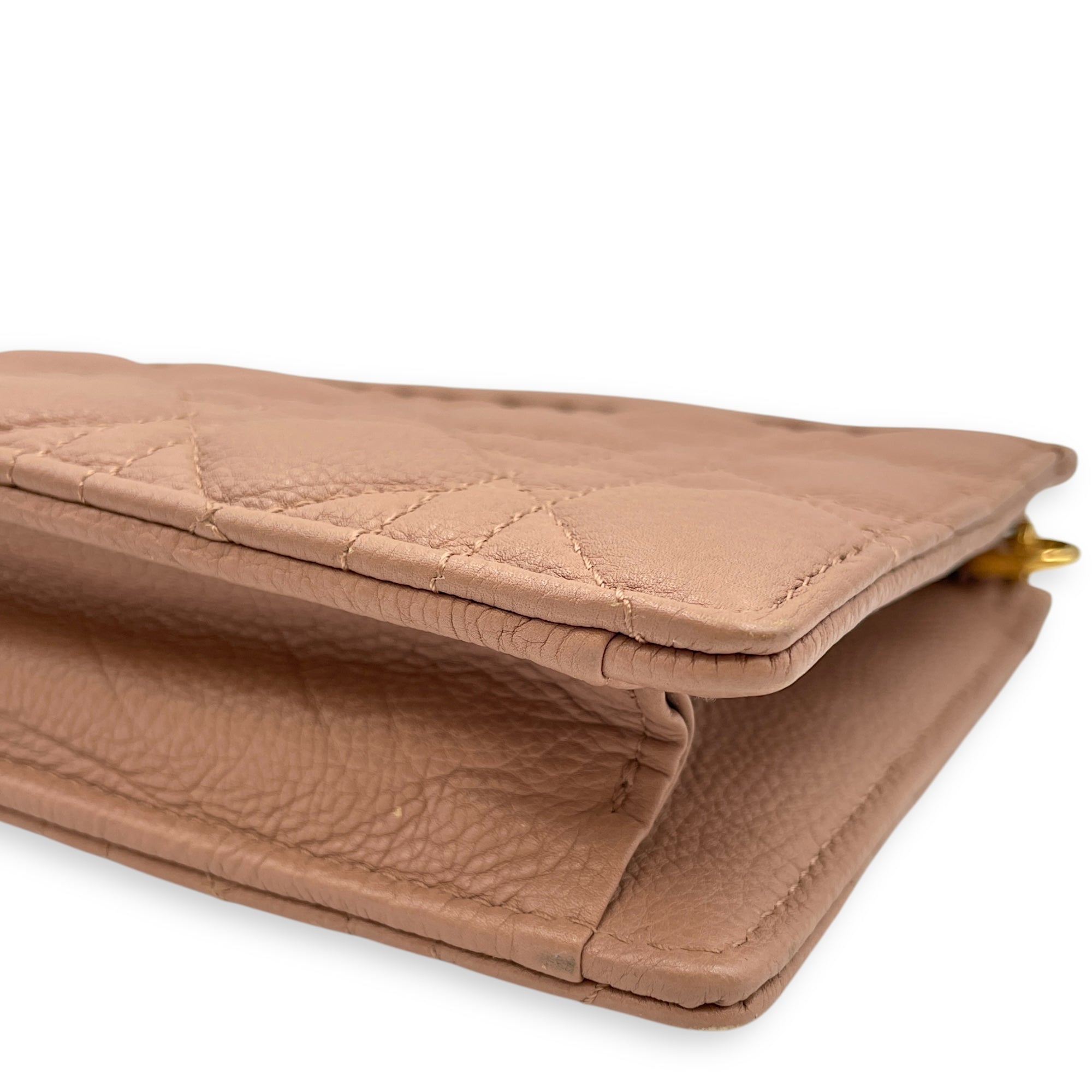 Cannage Caro Zip Pouch Beige Chain Bag in Lambskin, Gold hardware