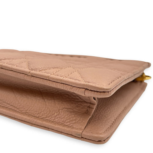 Cannage Caro Zip Pouch Beige Chain Bag in Lambskin, Gold hardware