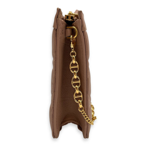 Cannage Caro Zip Pouch Beige Chain Bag in Lambskin, Gold hardware