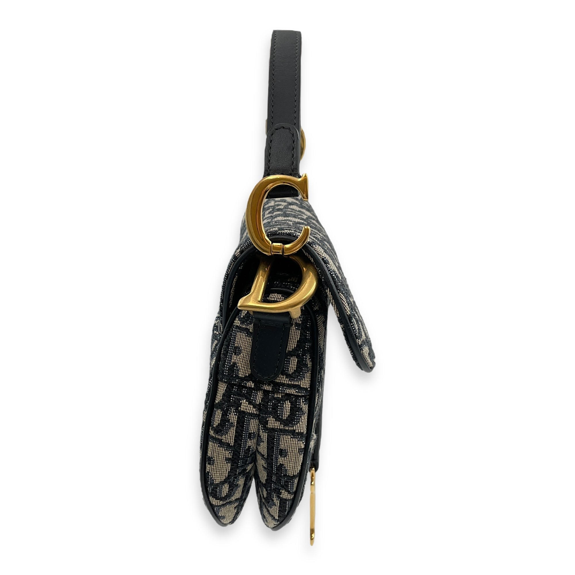 Oblique Saddle Mini Blue Top Handle Bag in Canvas, Gold hardware
