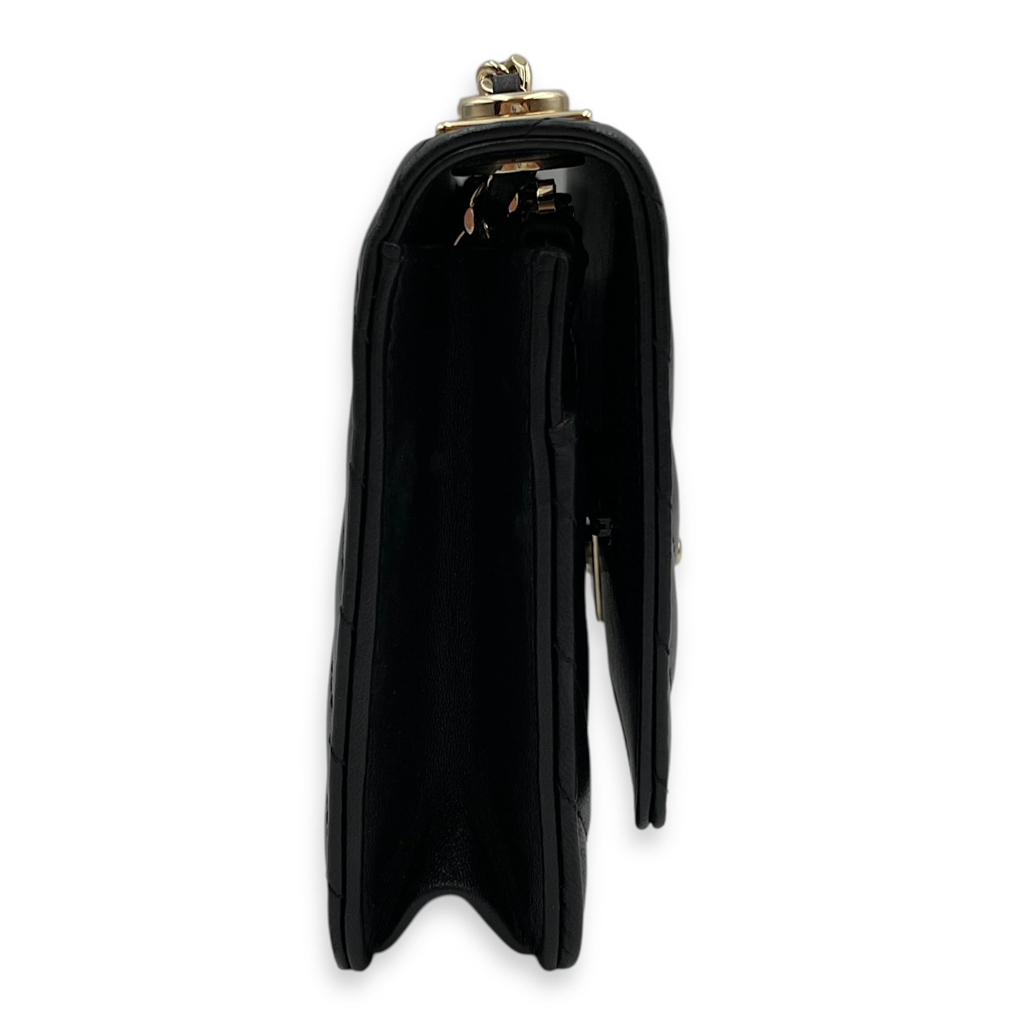 Trendy CC Chevron Black Wallet on Chain in Lambskin, Gold hardware