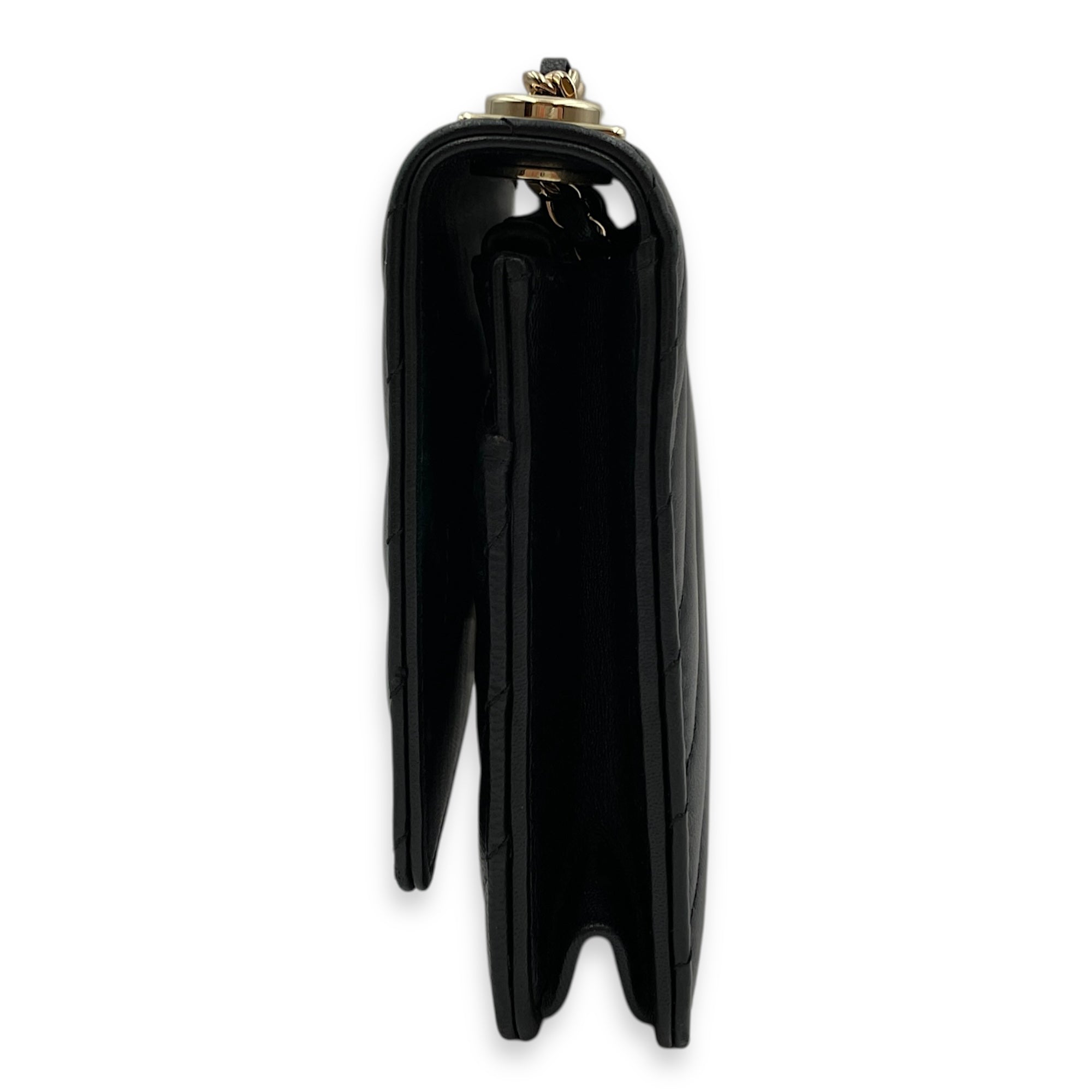 Trendy CC Chevron Black Wallet on Chain in Lambskin, Gold hardware