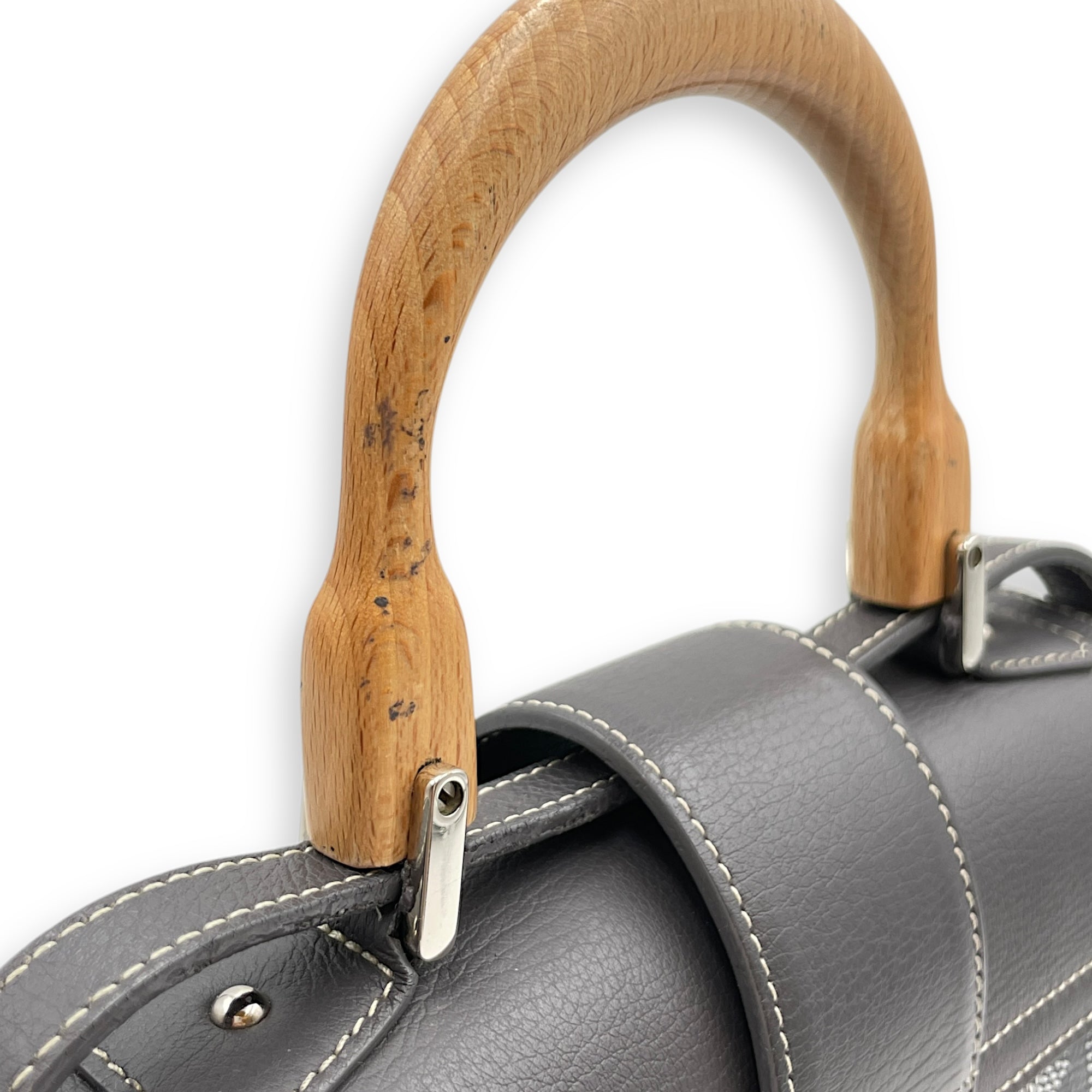 Saigon Souple Mini Grey Crossbody Bag in Calfskin, Silver hardware