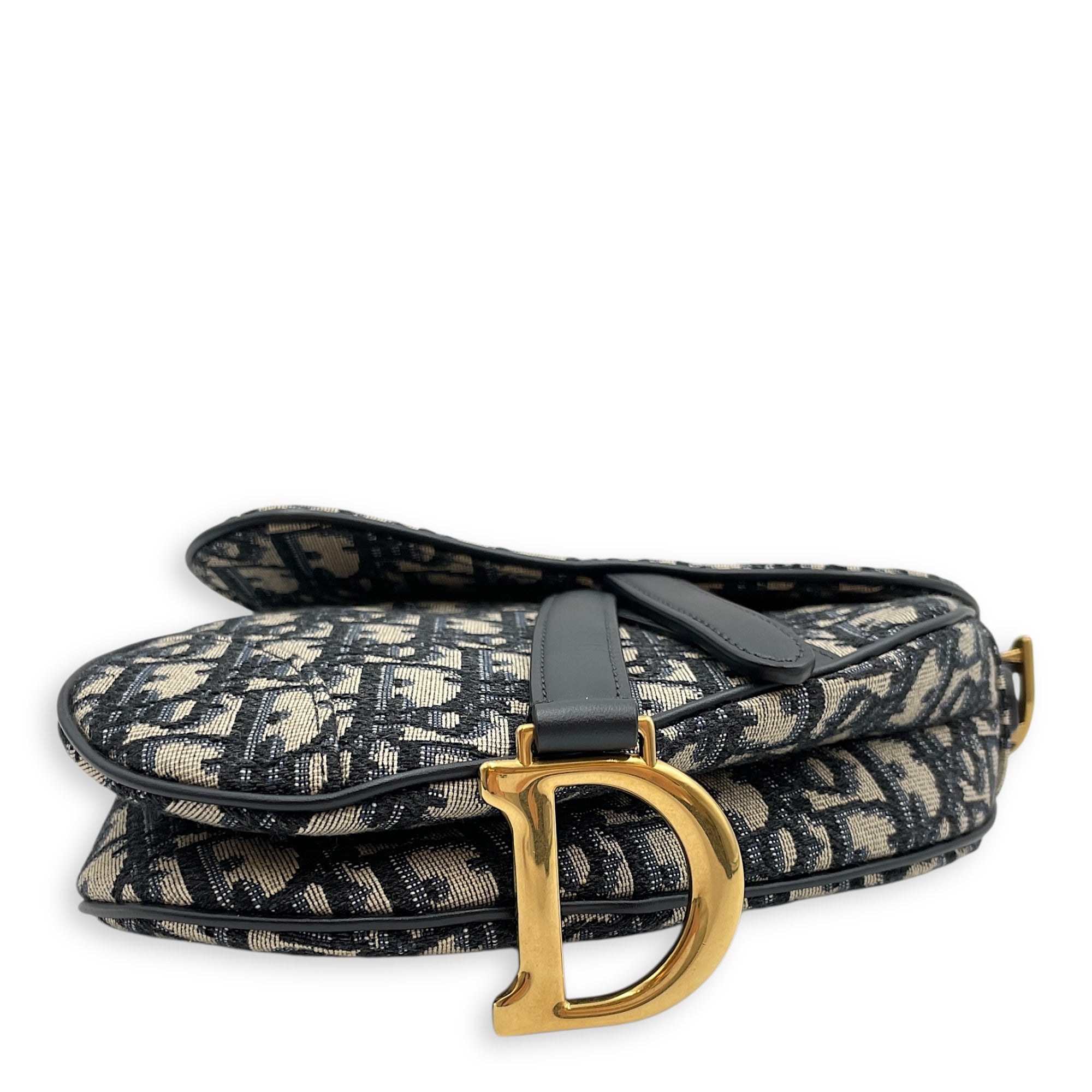 Oblique Saddle Mini Blue Top Handle Bag in Canvas, Gold hardware