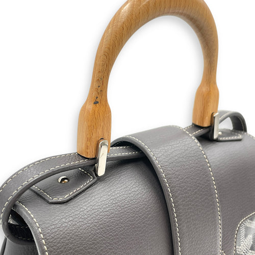 Saigon Souple Mini Grey Crossbody Bag in Calfskin, Silver hardware