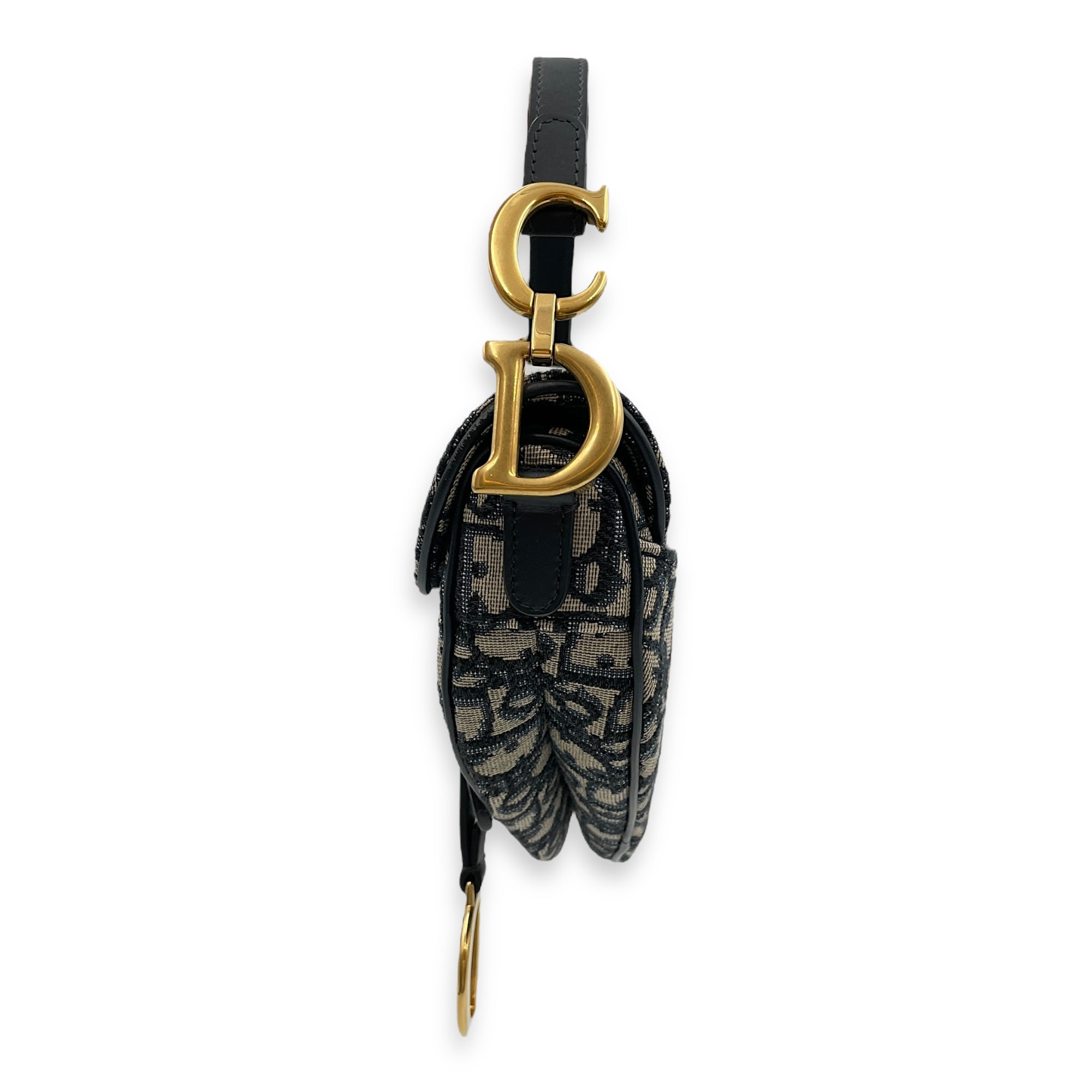 Oblique Saddle Mini Blue Top Handle Bag in Canvas, Gold hardware