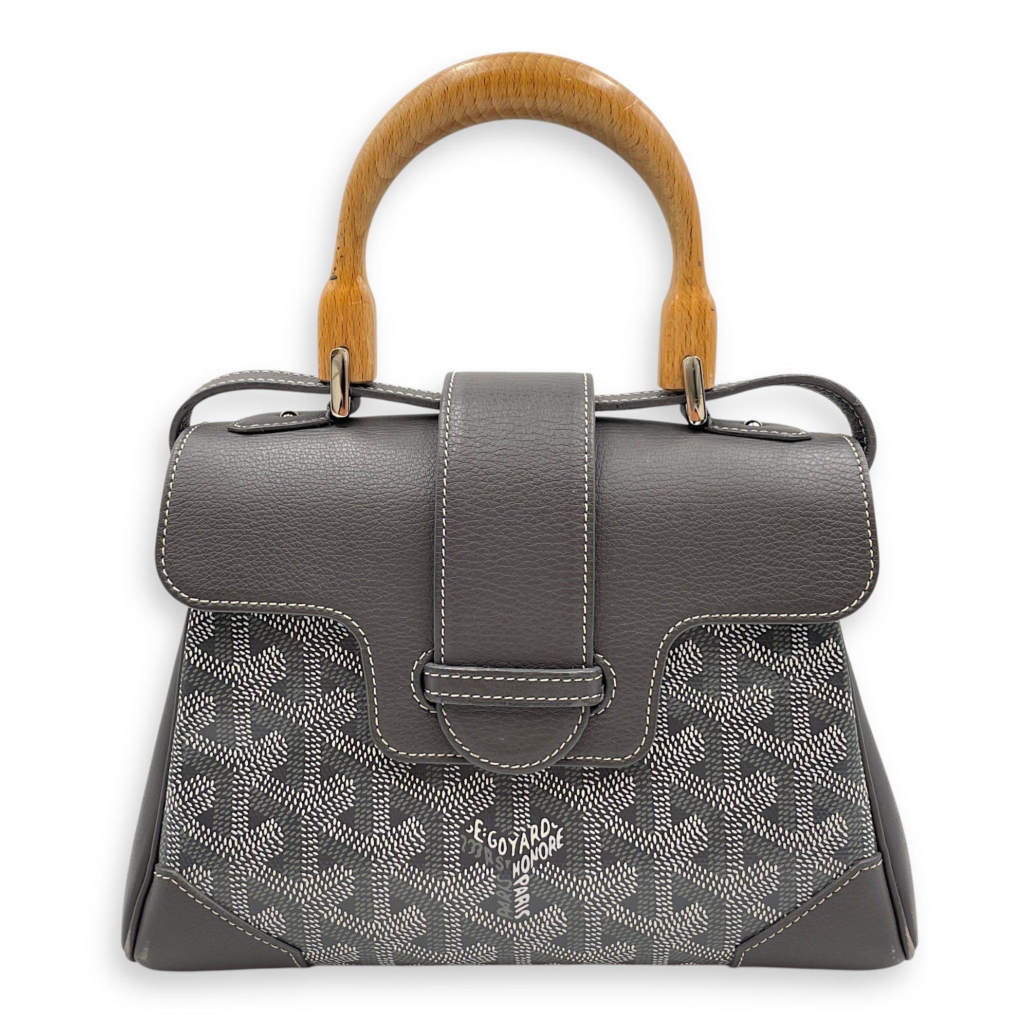 Saigon Souple Mini Grey Crossbody Bag in Calfskin, Silver hardware