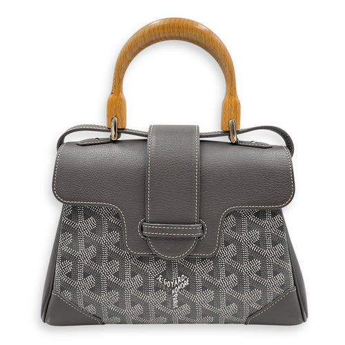 Saigon Souple Mini Grey Crossbody Bag in Calfskin, Silver hardware