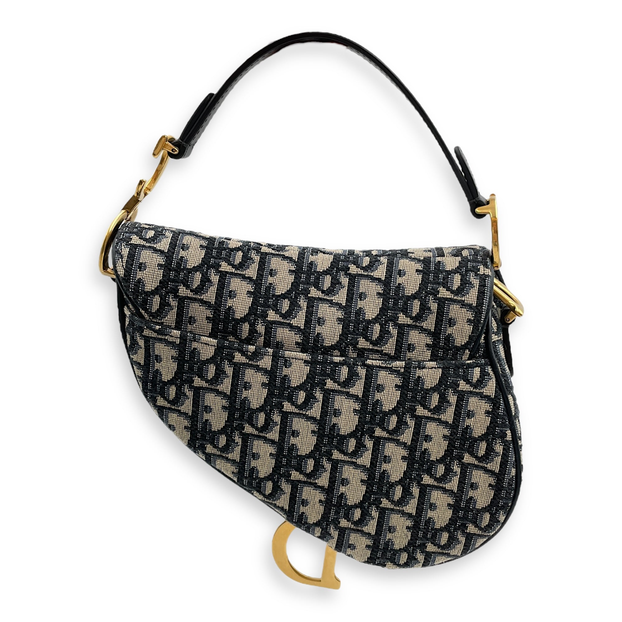 Oblique Saddle Mini Blue Top Handle Bag in Canvas, Gold hardware