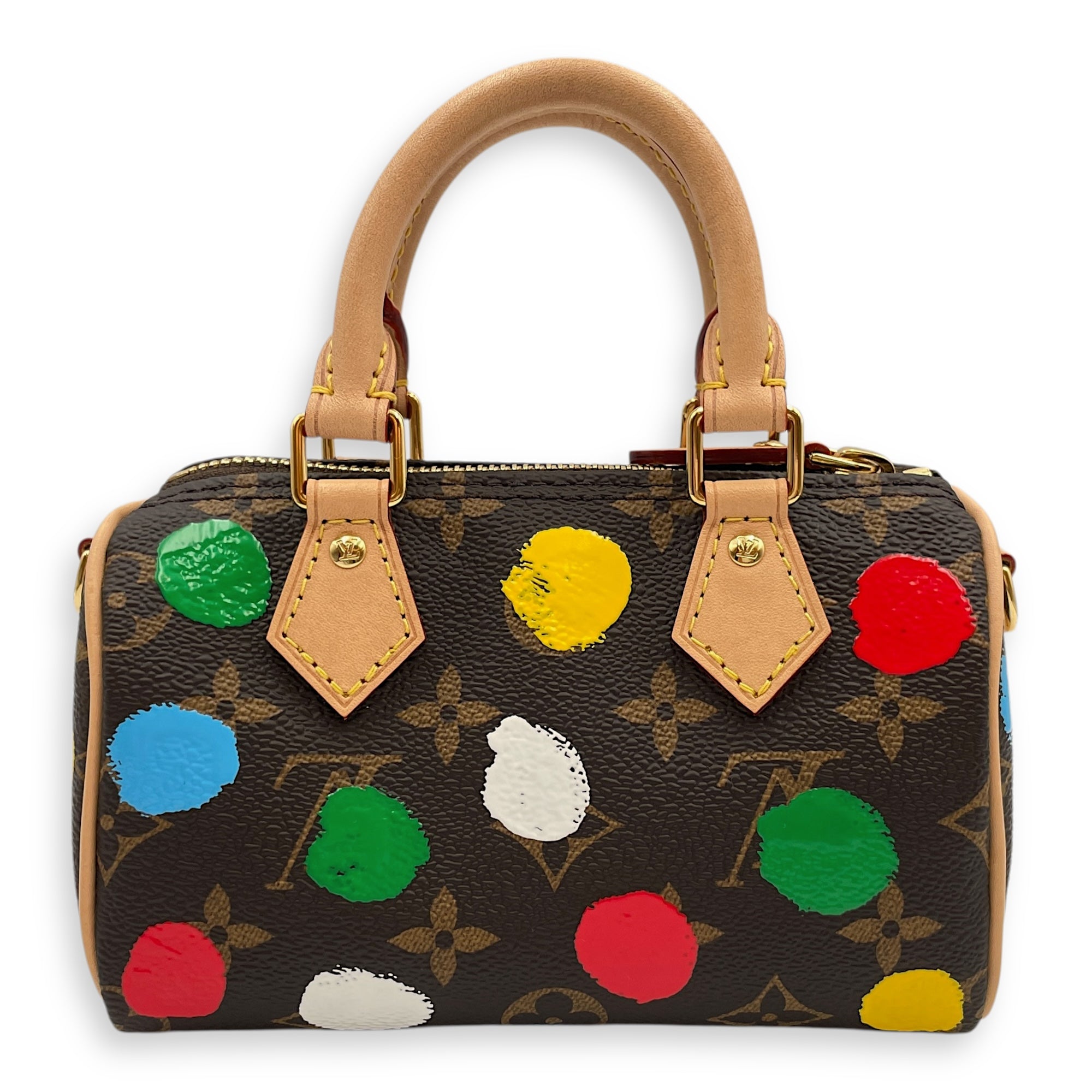 LV x YK Speedy Monogram Nano Brown/Multi-Color Crossbody Bag in Canvas, Gold hardware