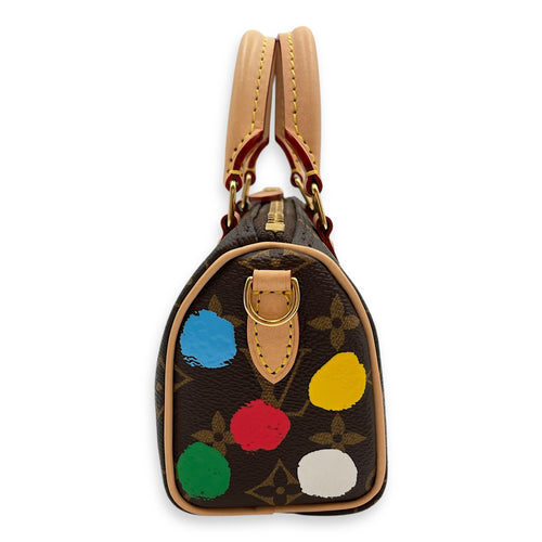 LV x YK Speedy Monogram Nano Brown/Multi-Color Crossbody Bag in Canvas, Gold hardware