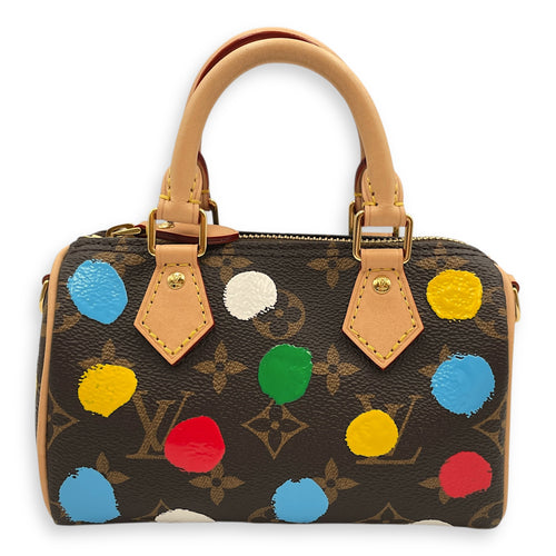 LV x YK Speedy Monogram Nano Brown/Multi-Color Crossbody Bag in Canvas, Gold hardware