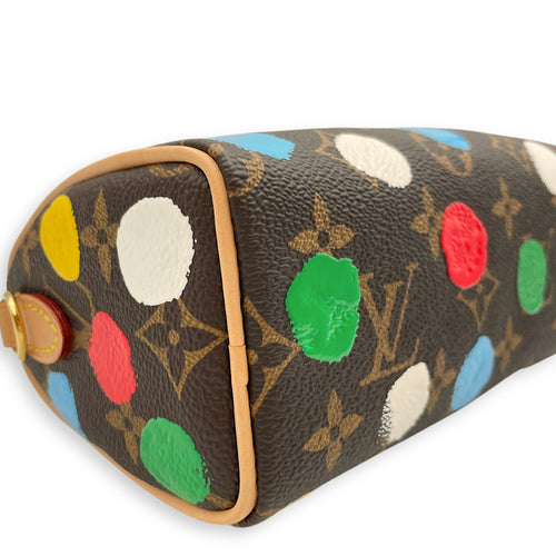 LV x YK Speedy Monogram Nano Brown/Multi-Color Crossbody Bag in Canvas, Gold hardware
