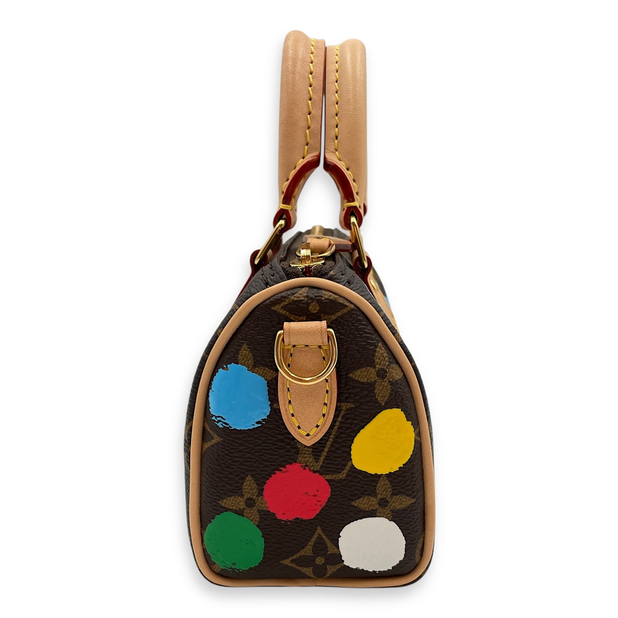 LV x YK Speedy Monogram Nano Brown/Multi-Color Crossbody Bag in Canvas, Gold hardware