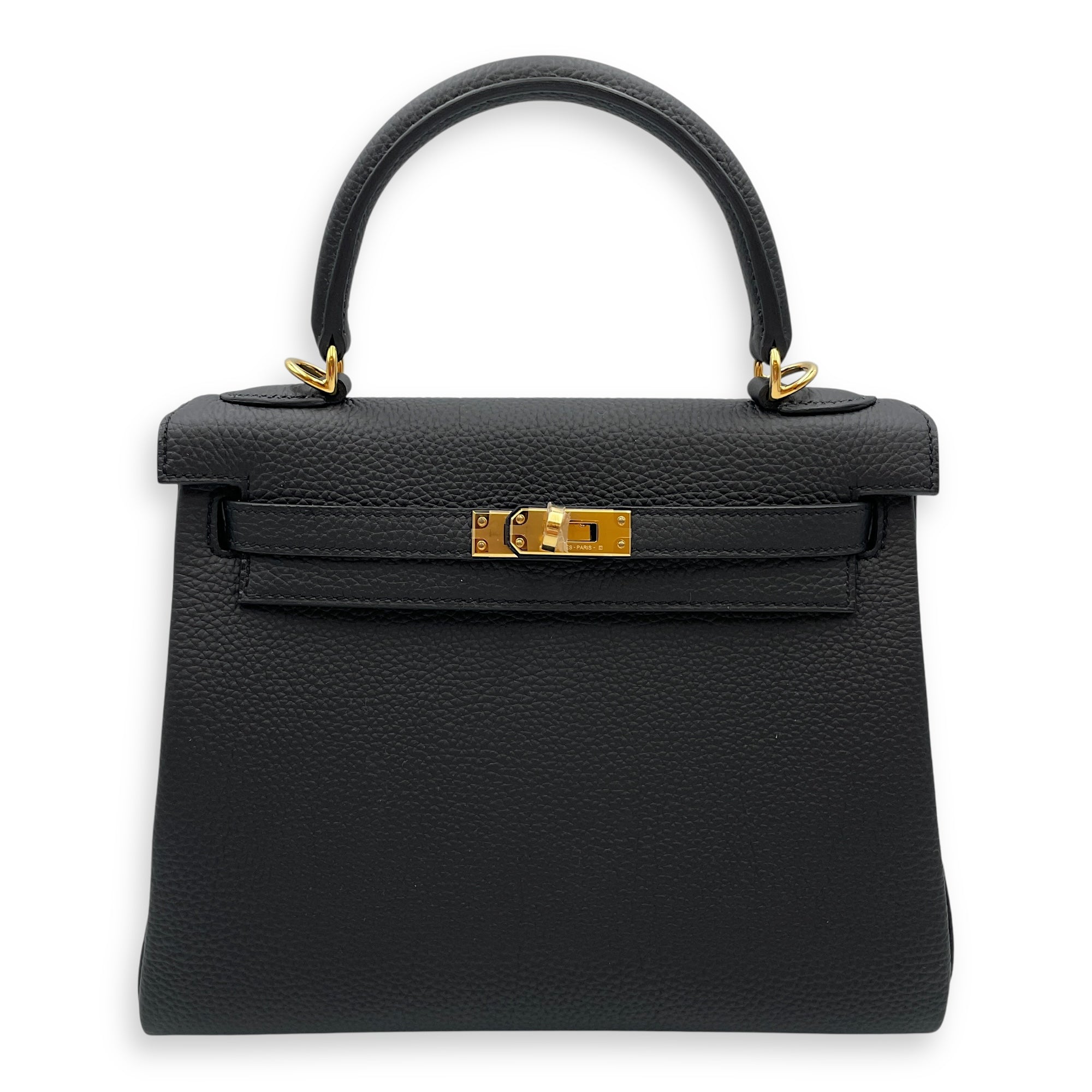 Kelly 25 Black in Togo, Gold hardware
