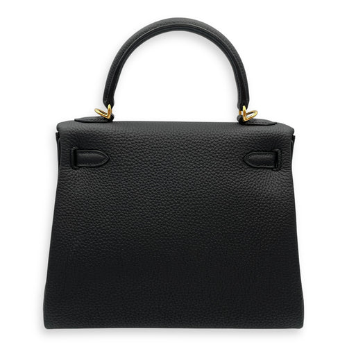 Kelly 25 Black in Togo, Gold hardware