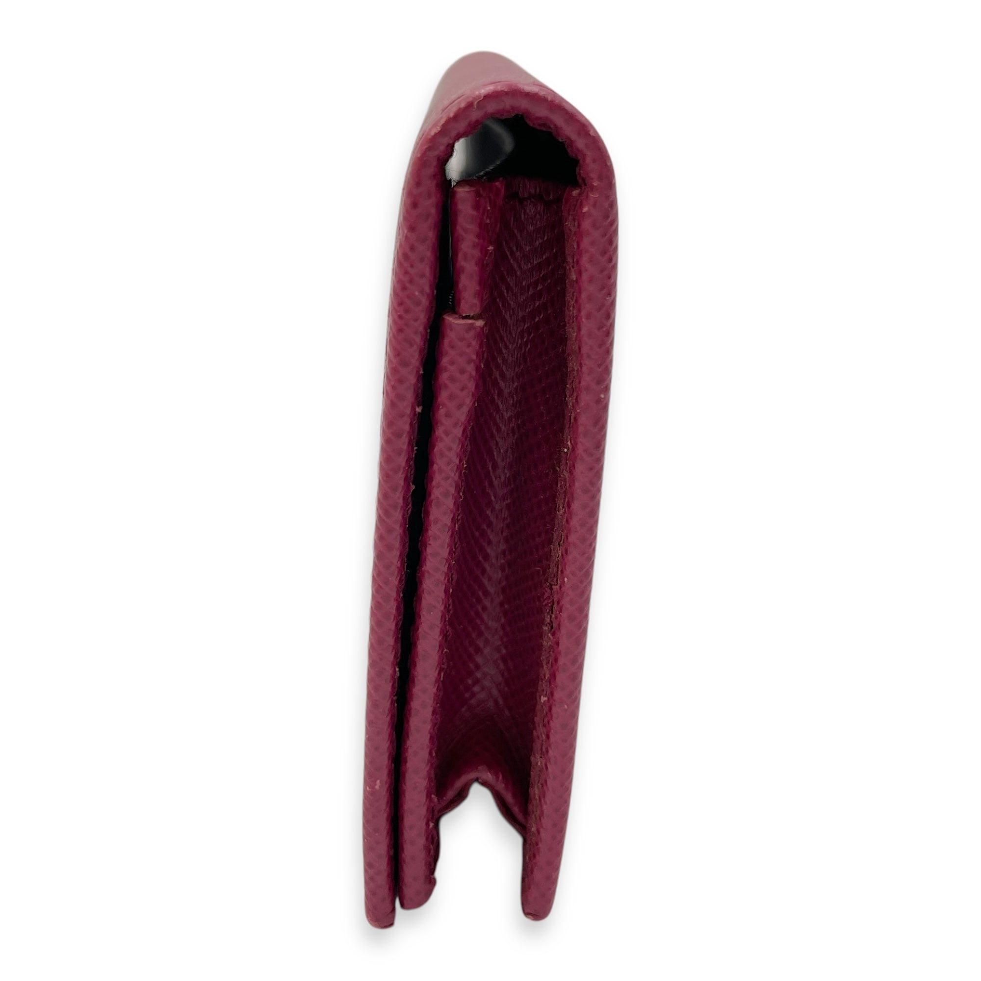 Short Bi-Fold Pink Card Holder in Saffiano Leather, Gold hardware