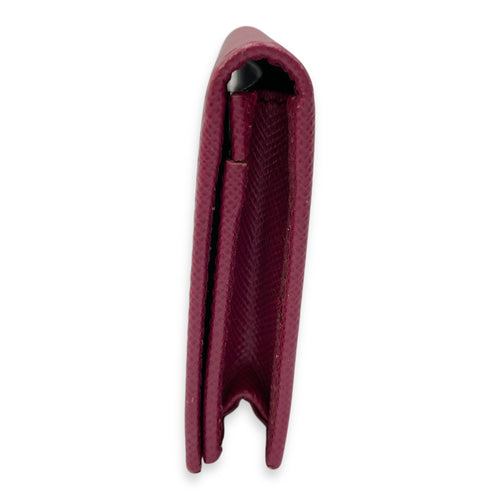 Short Bi-Fold Pink Card Holder in Saffiano Leather, Gold hardware
