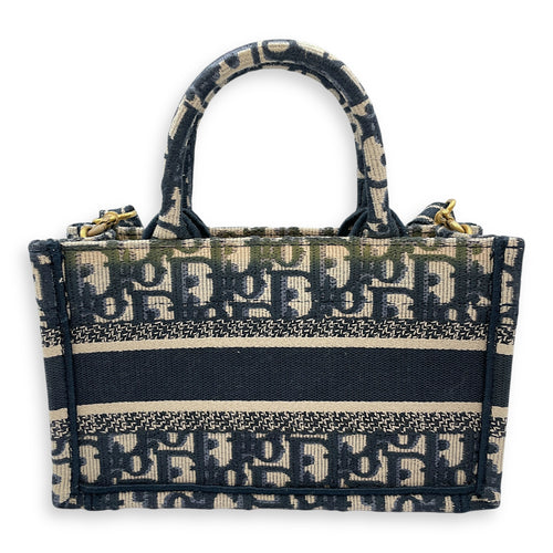 East-West Mini Blue Book Tote in Canvas, Gold hardware