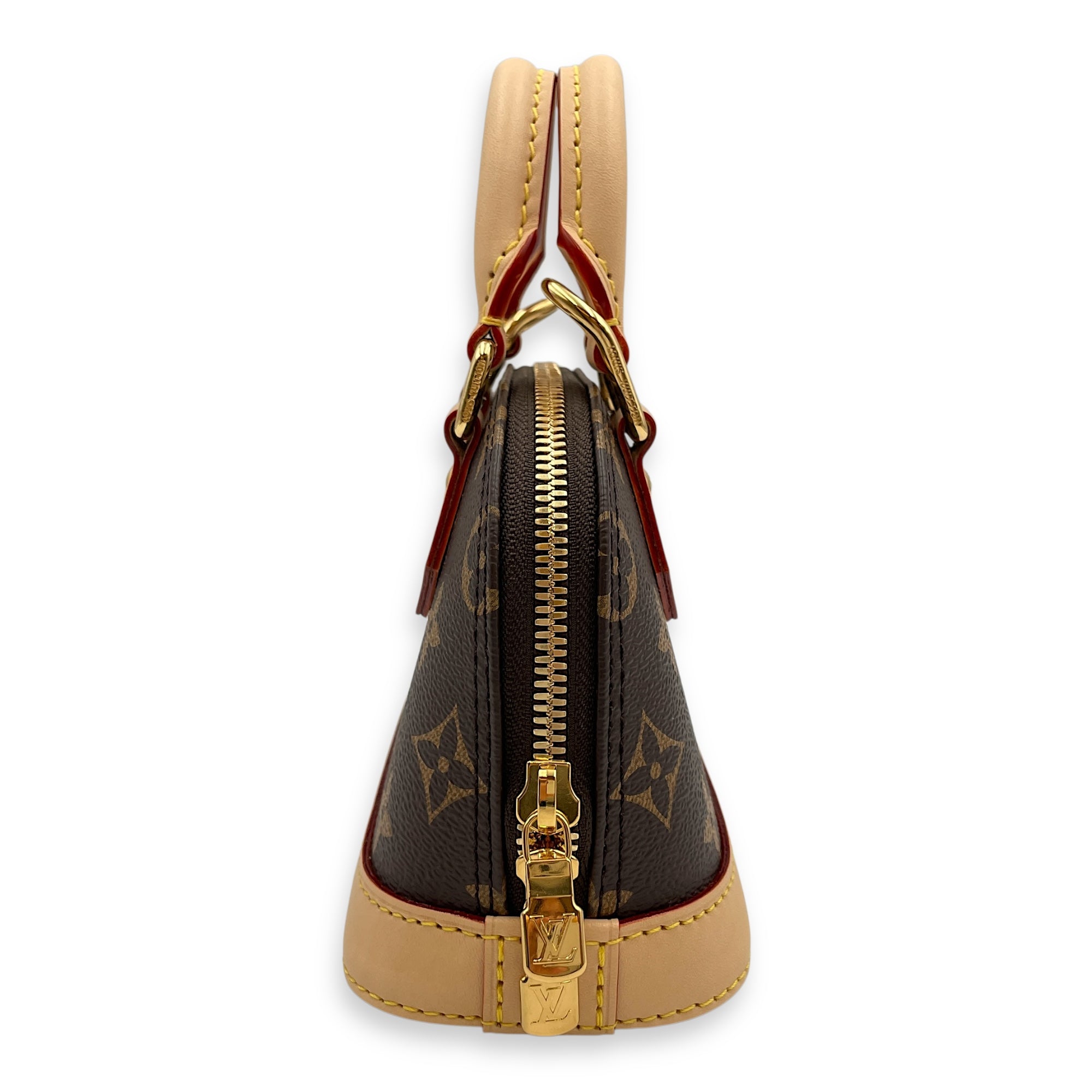 Alma LV x TM Cherry Nano Brown Monogram Top Handle Bag in Coated Canvas, Gold hardware