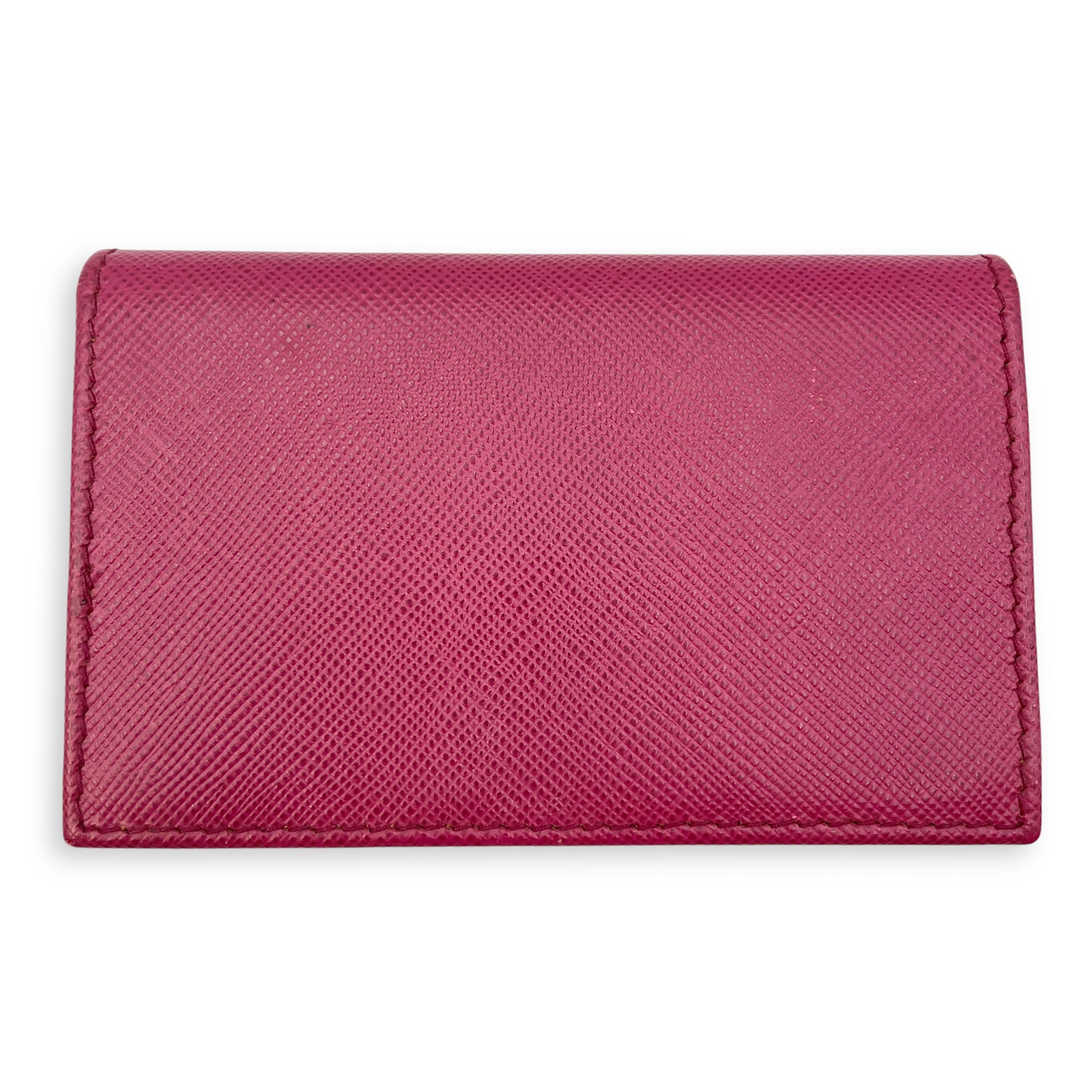 Short Bi-Fold Pink Card Holder in Saffiano Leather, Gold hardware