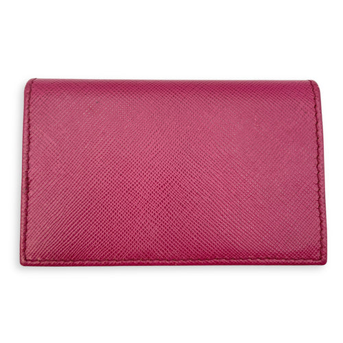 Short Bi-Fold Pink Card Holder in Saffiano Leather, Gold hardware