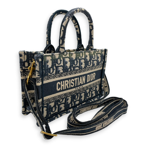 East-West Mini Blue Book Tote in Canvas, Gold hardware