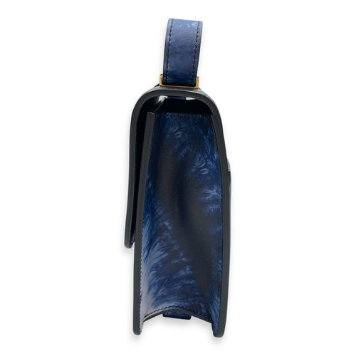 Montaigne Blue Crossbody Bag in Calfskin, Gold hardware