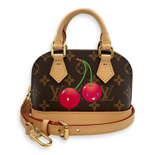 Alma LV x TM Cherry Nano Brown Monogram Top Handle Bag in Coated Canvas, Gold hardware
