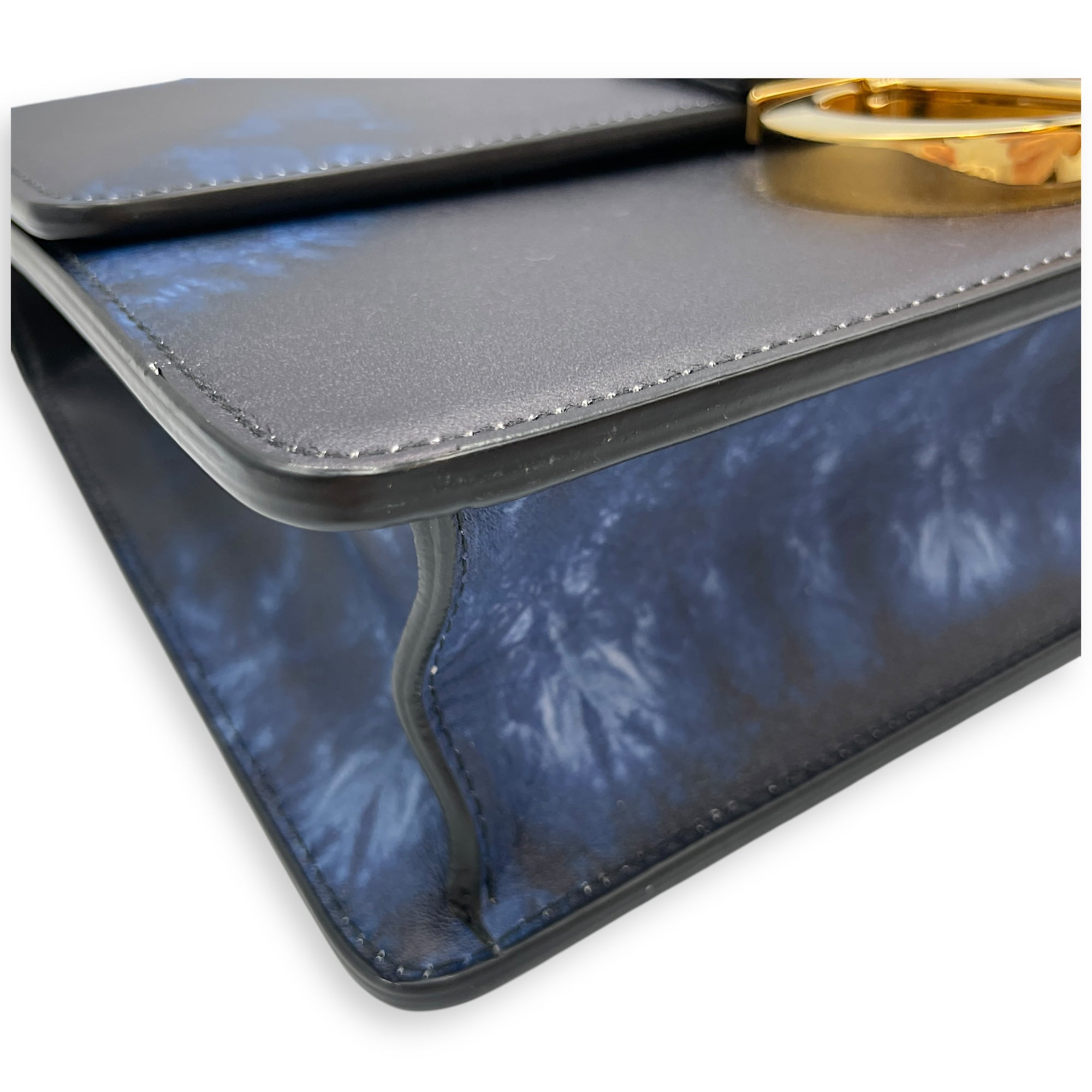 Montaigne Blue Crossbody Bag in Calfskin, Gold hardware