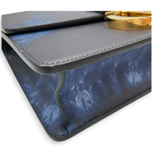 Montaigne Blue Crossbody Bag in Calfskin, Gold hardware