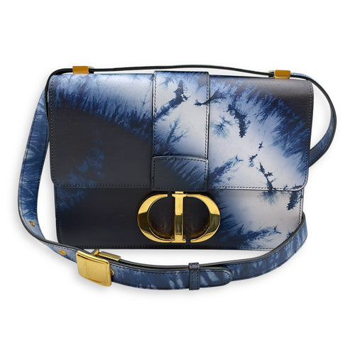 Montaigne Blue Crossbody Bag in Calfskin, Gold hardware