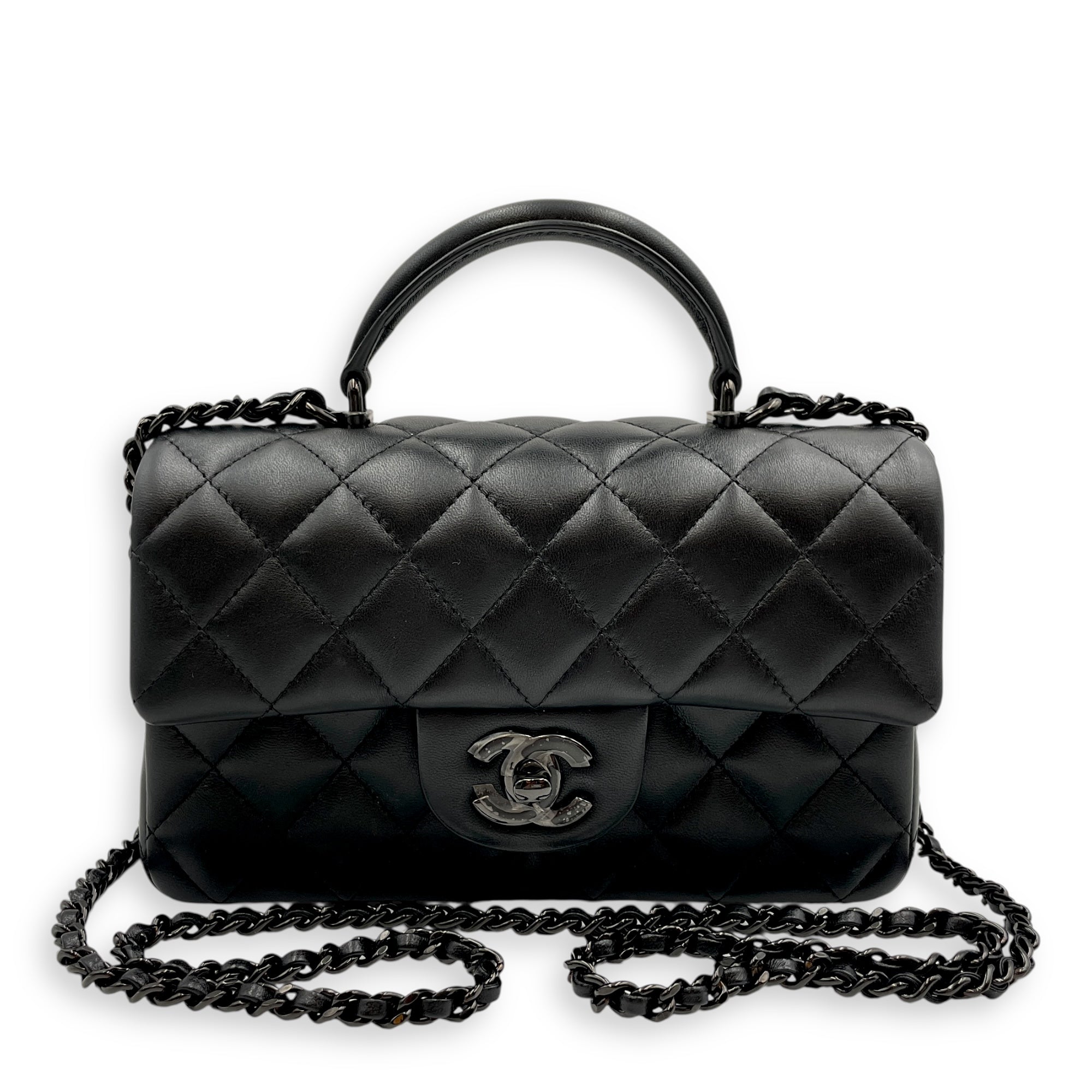 So Black Mini Black Flap Bag in Lambskin, So Black hardware