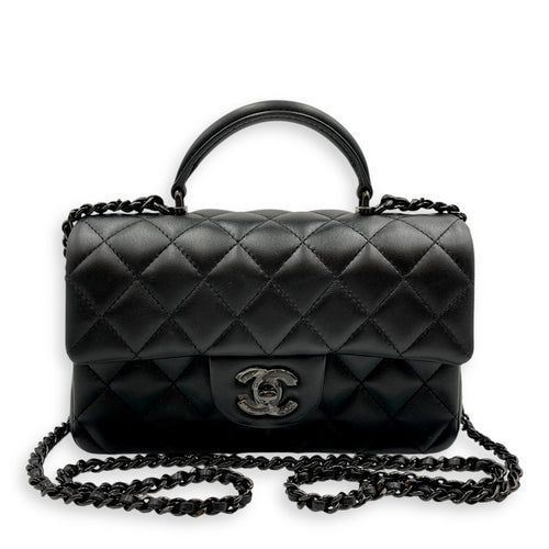 So Black Mini Black Flap Bag in Lambskin, So Black hardware