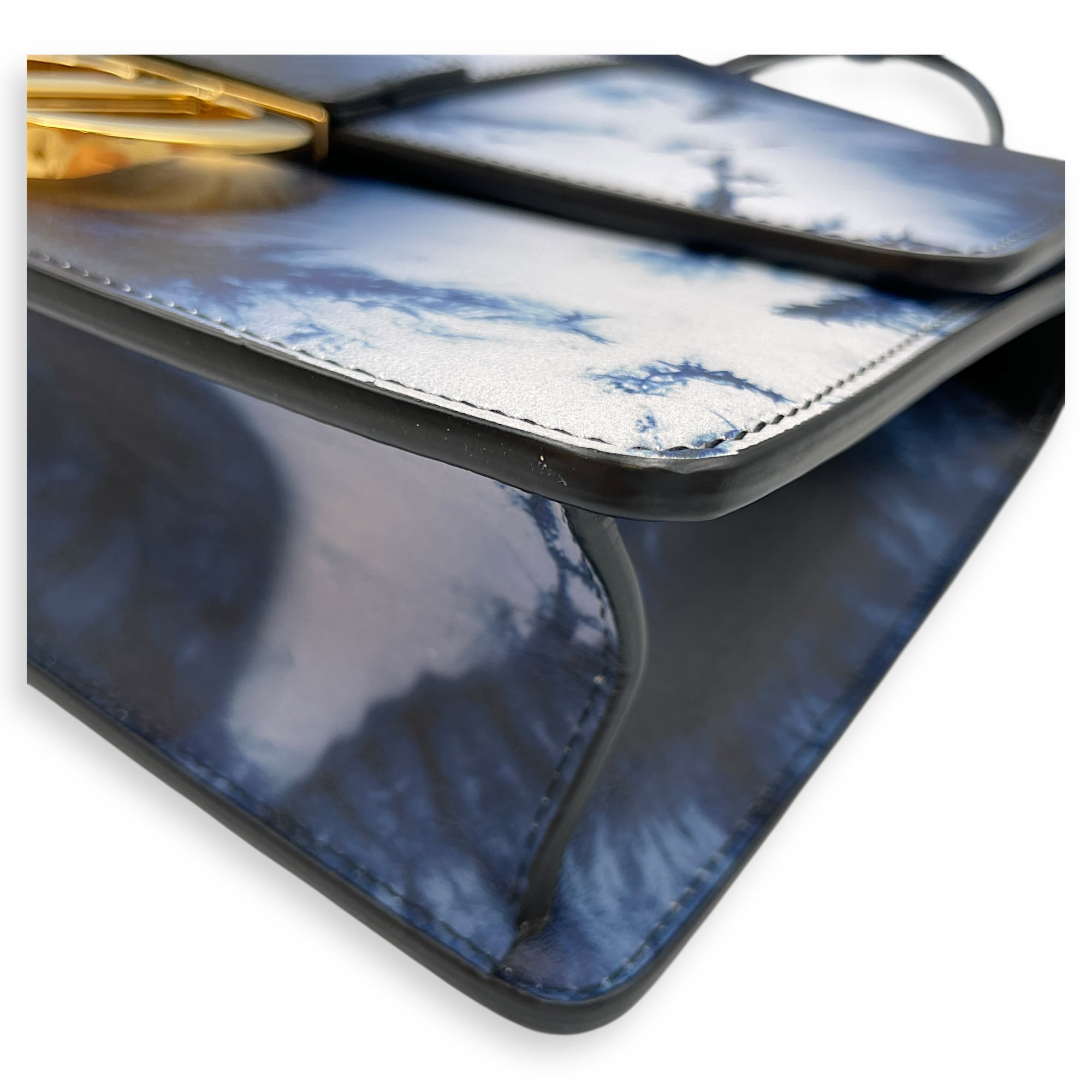 Montaigne Blue Crossbody Bag in Calfskin, Gold hardware