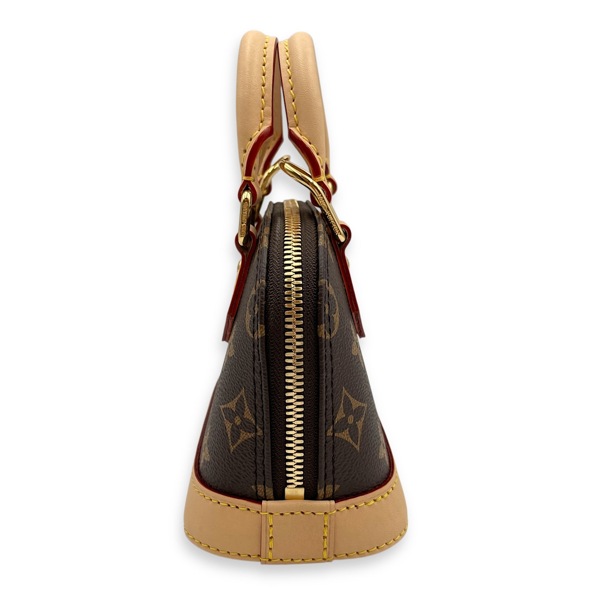 Alma LV x TM Cherry Nano Brown Monogram Top Handle Bag in Coated Canvas, Gold hardware