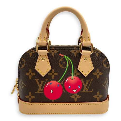 Alma LV x TM Cherry Nano Brown Monogram Top Handle Bag in Coated Canvas, Gold hardware