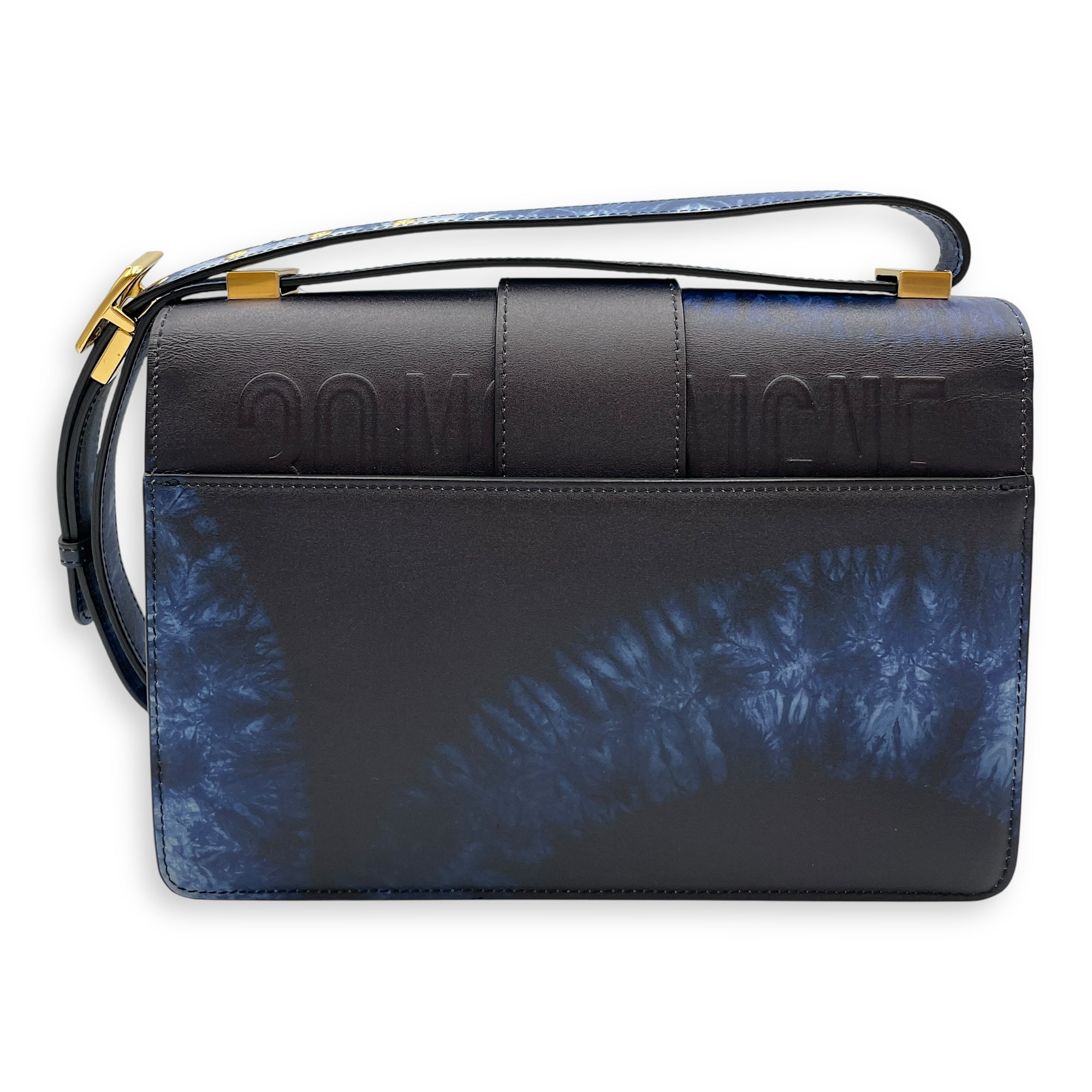 Montaigne Blue Crossbody Bag in Calfskin, Gold hardware