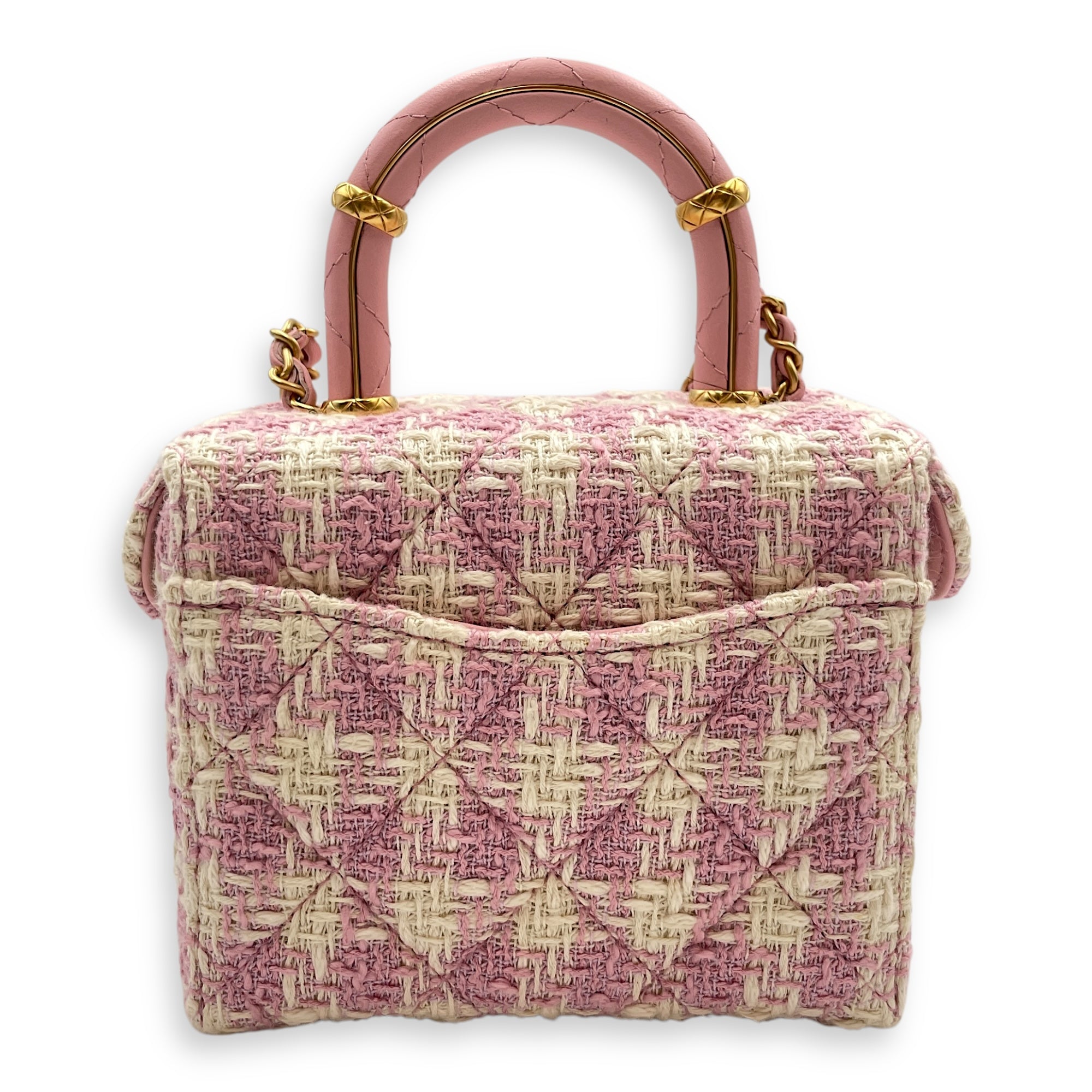 Matelasse Small Pink Vanity Case in Tweed, Gold hardware